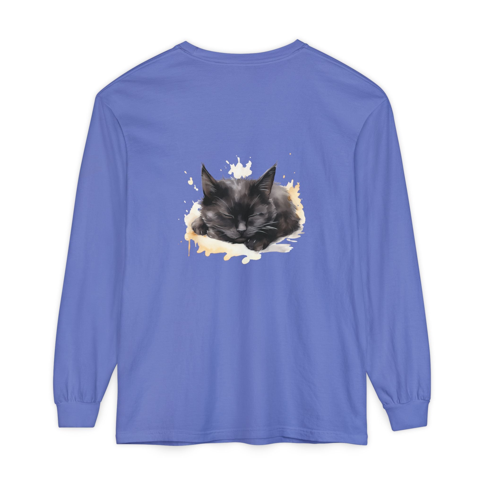 Sleepy Cat Watercolor Long Sleeve T-Shirt