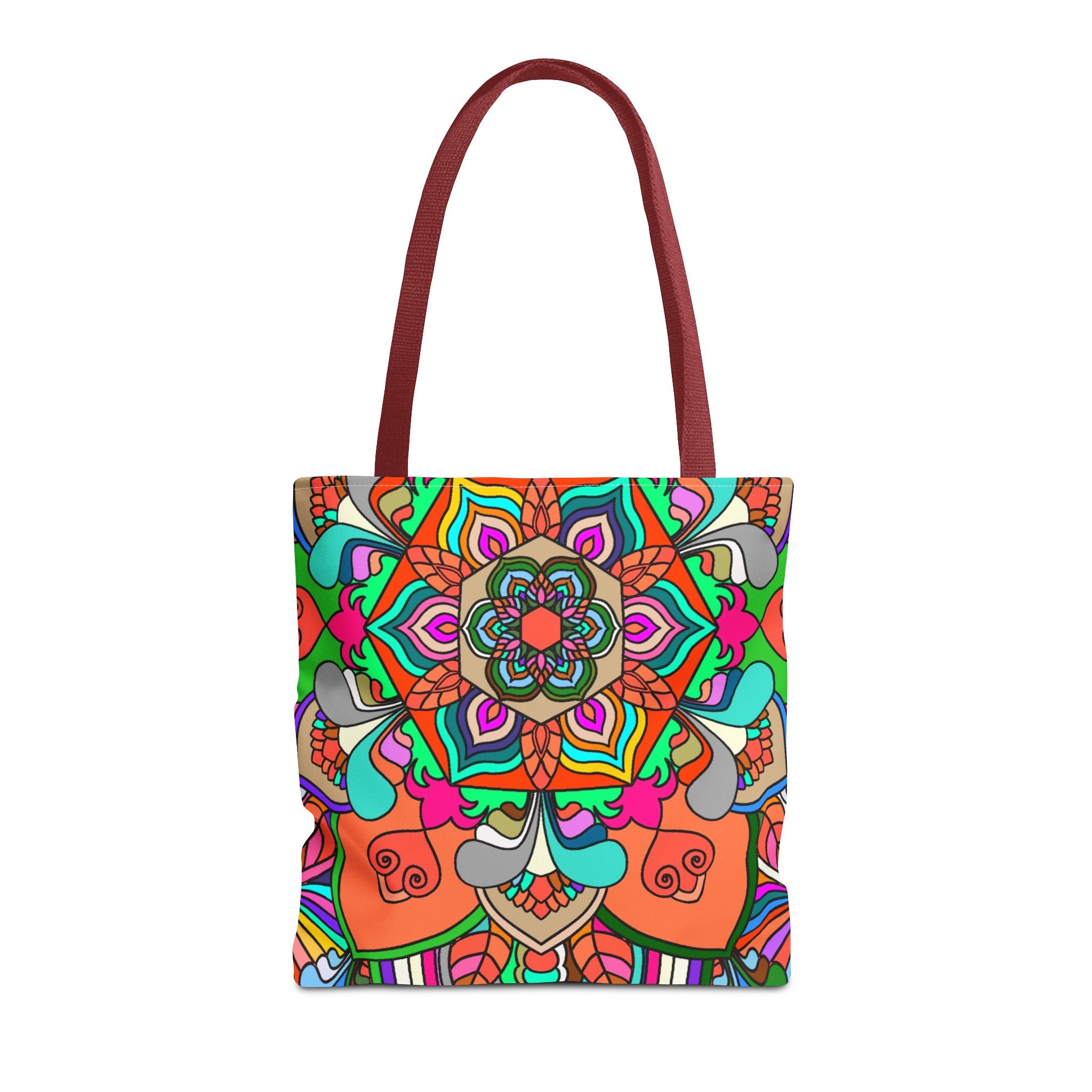 Borsa tote Mandala colorata — Borsa da spiaggia e da mercato con vivace stampa boho all-over