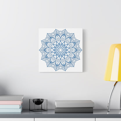 Handmade Mandala Art in Steel Blue, with intricate design, on matte canvas, stretched and ready to hang - 125 inch thickness