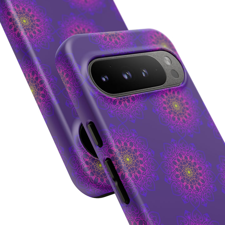 Intricate Purple Floral iPhone Case with Bold Mandala Design