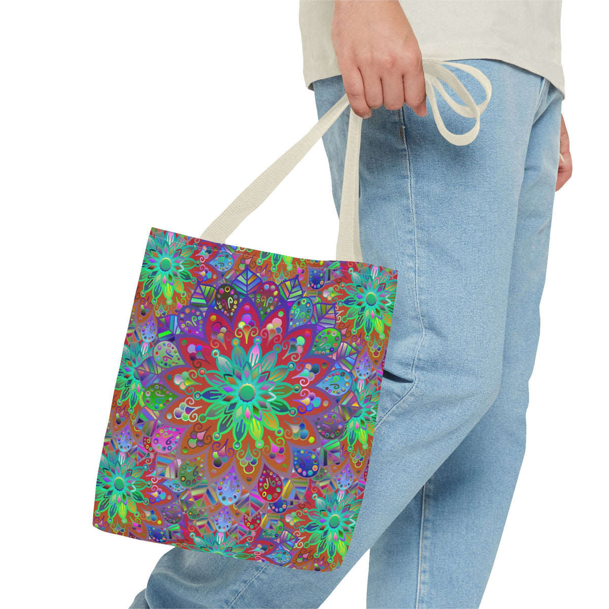 Psychedelic Mandala Tote Bag — Colorful Boho All-Over Print Tote