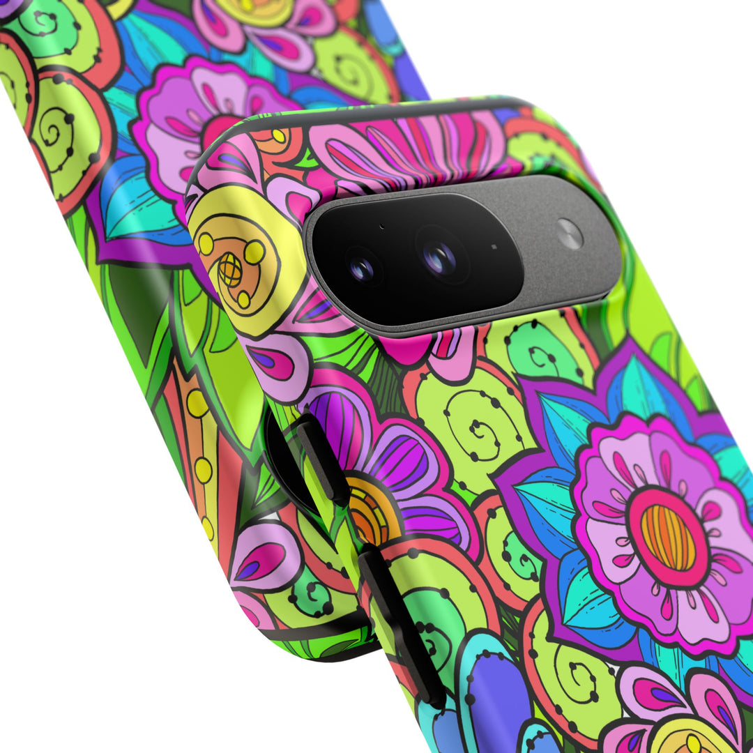 Floral Fantasy iPhone and Google Pixel Case in Bright Green Palette
