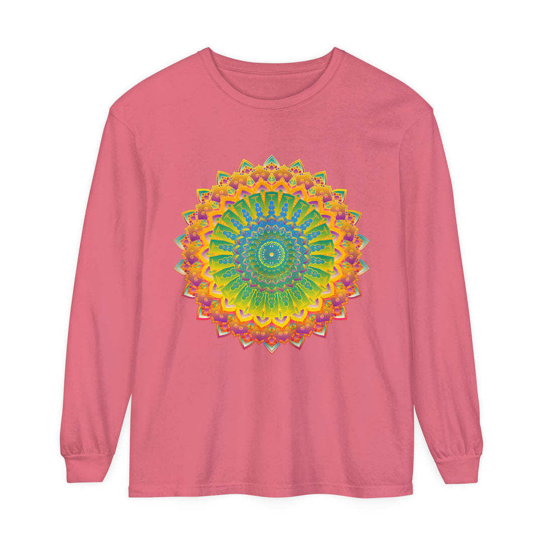 Intricate Mandala Unisex Long Sleeve T-Shirt with vibrant floral design