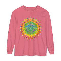 Intricate Mandala Unisex Long Sleeve T-Shirt with vibrant floral design