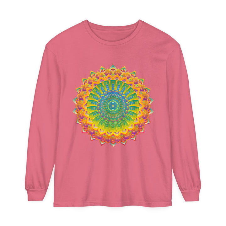 Intricate Mandala Unisex Long Sleeve T-Shirt with vibrant floral design