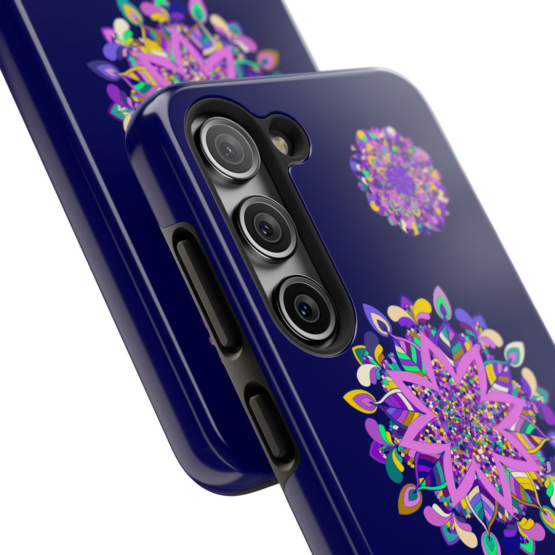 Beautiful hand drawn purple mandala art phone case with durable shock absorbent protection