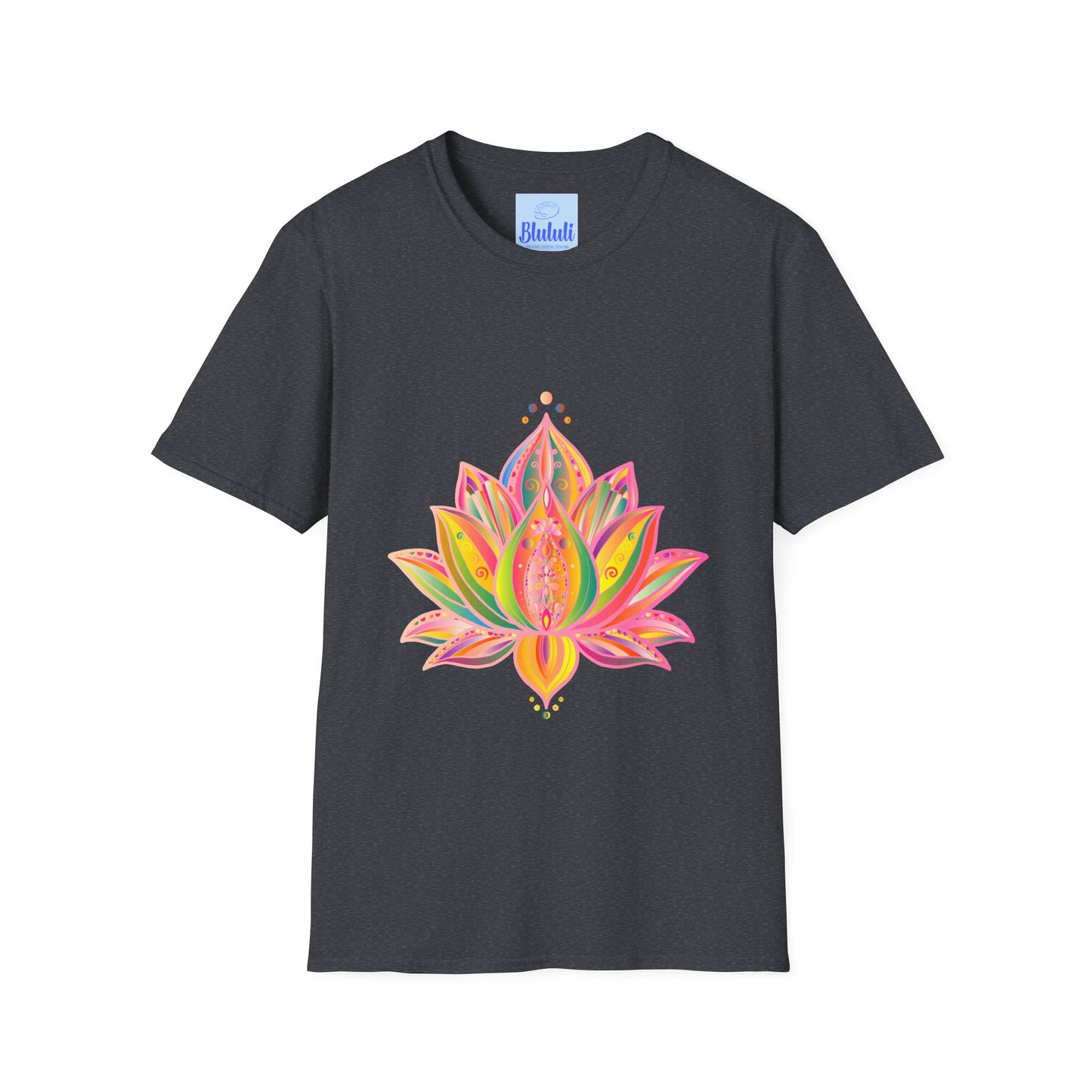 Lotus Mandala Unisex T-Shirt featuring a hand-drawn unique design by Blululi, perfect for both men and women to wear and showcase their individual style and personality