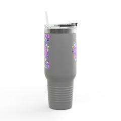 40oz Insulated Travel Mug — Purple Floral Mandala Design