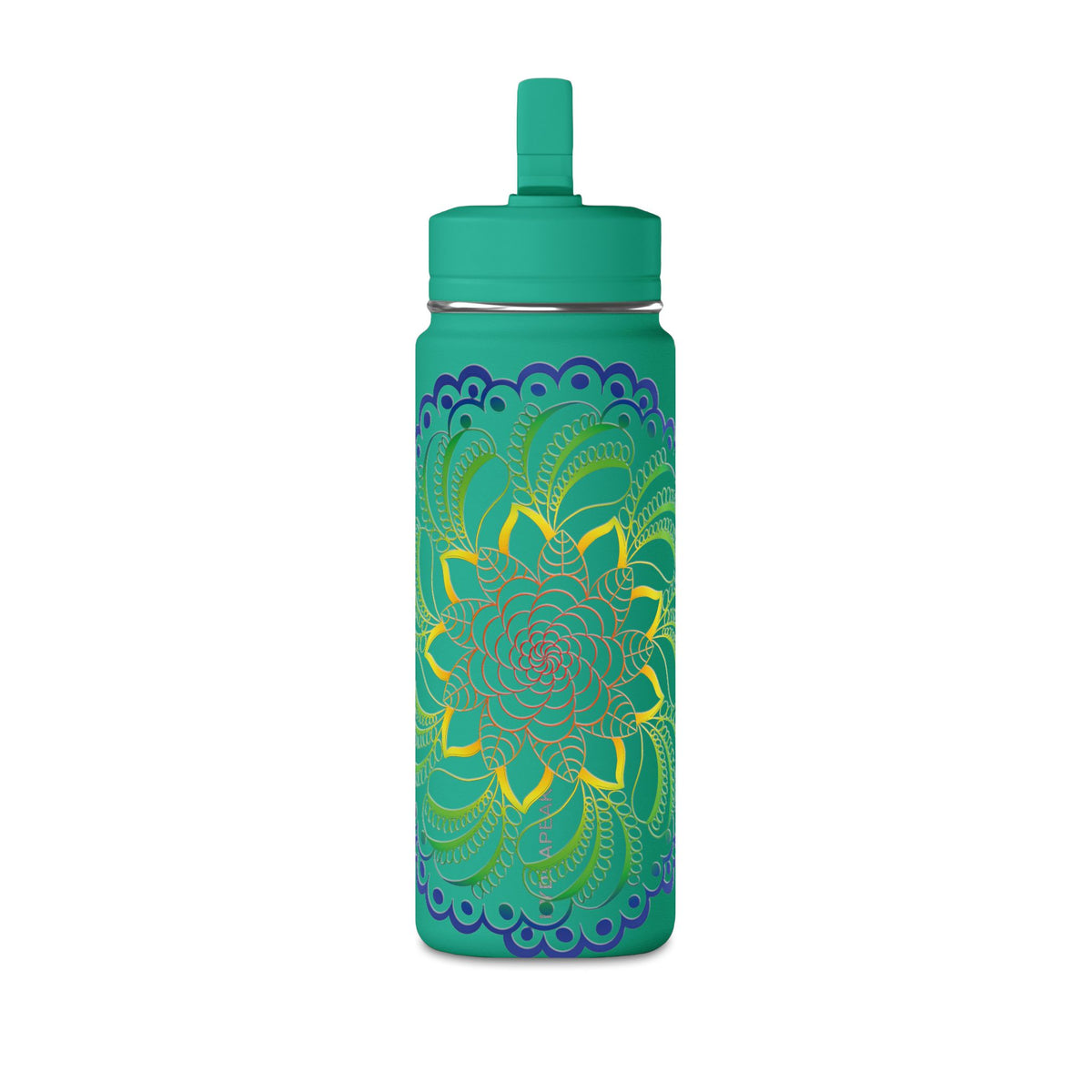 20oz Floral Mandala Water Bottle — Rainbow Lotus Reusable Straw Bottle