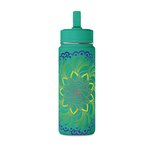 20oz Floral Mandala Water Bottle — Rainbow Lotus Reusable Straw Bottle