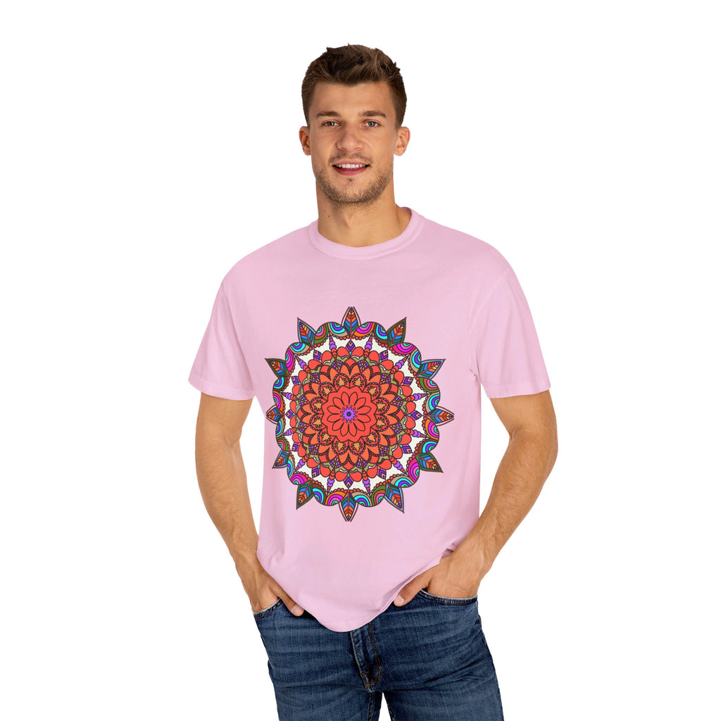 Unisex Mandala T-Shirt made with 100% Ring-Spun Cotton, featuring hand-drawn Mandala Art and garment-dyed for extra comfort