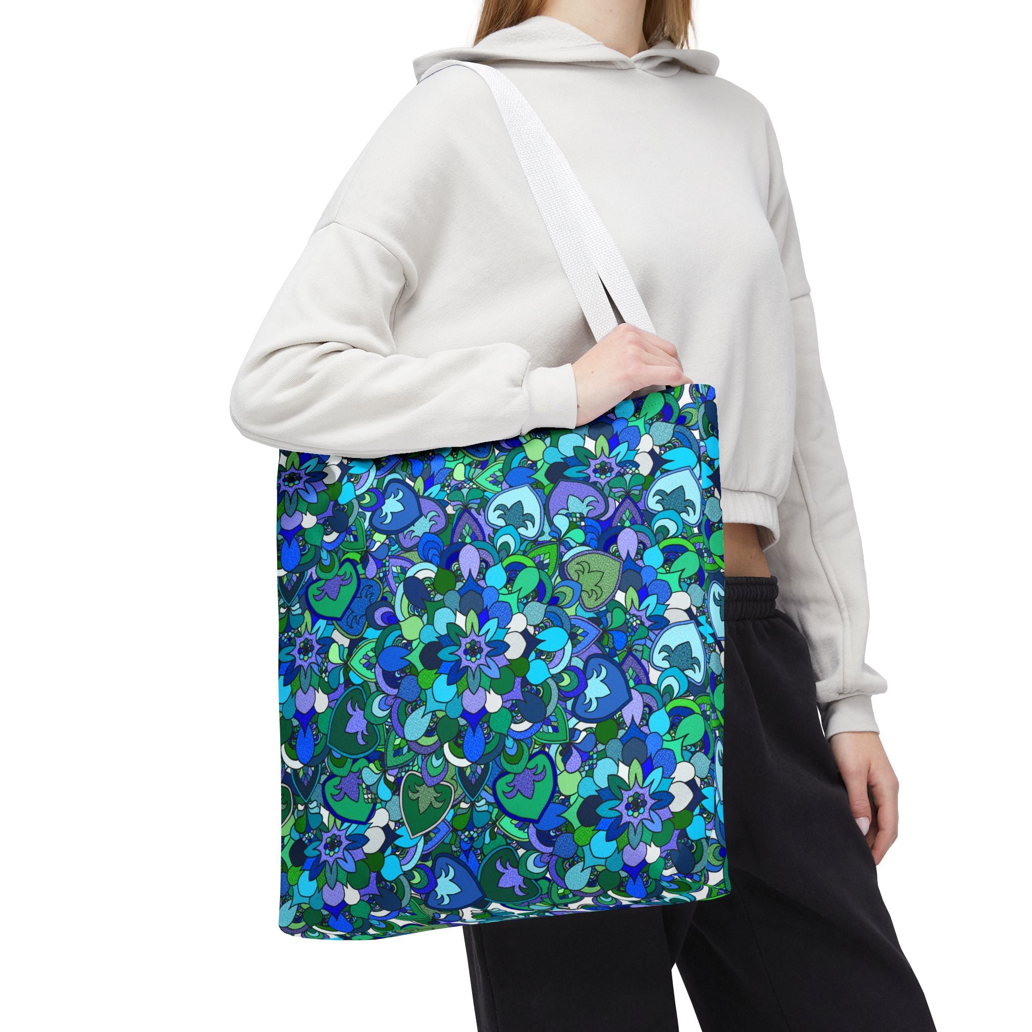 Blue Green Floral Mandala Tote Bag — Vibrant All-Over-Print Shopper