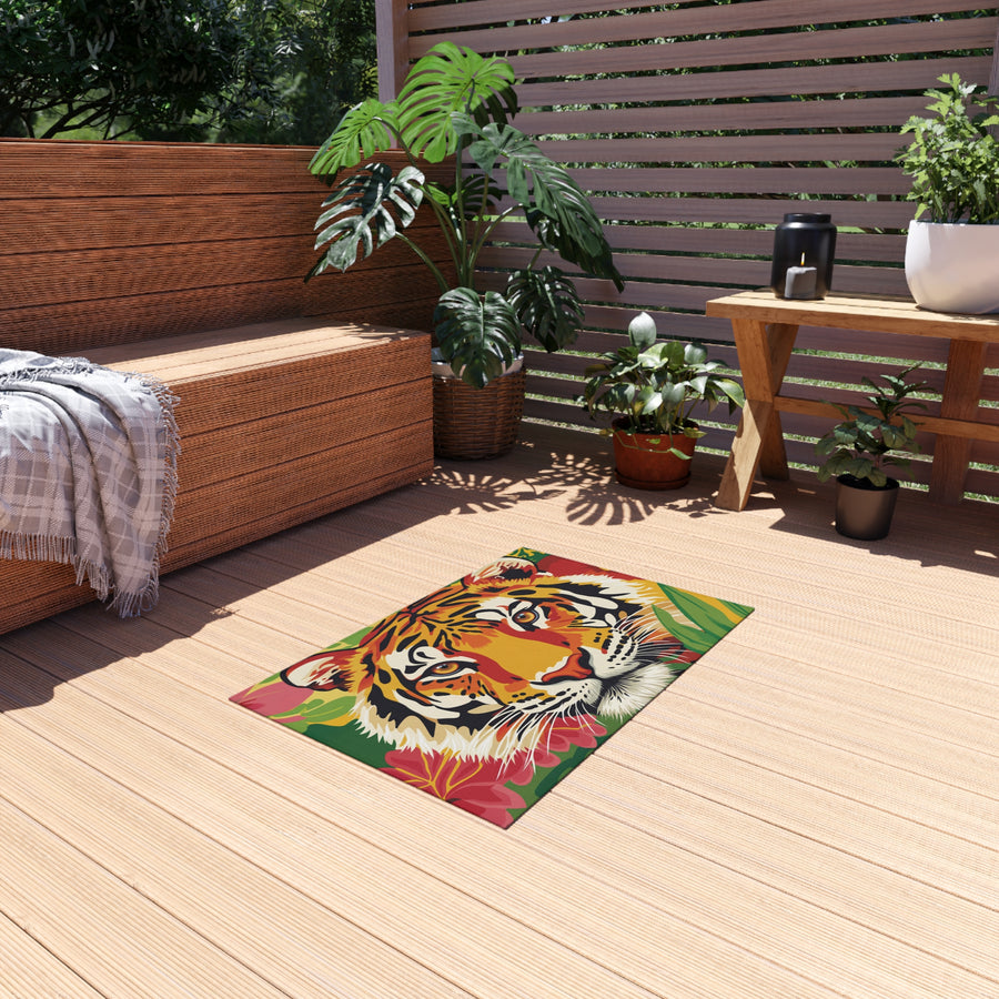 Tappeto da esterno - Arredamento da patio con volto di tigre tropicale