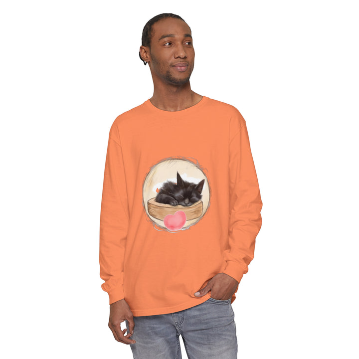 A cozy unisex t-shirt featuring a cute sleeping kitten design perfect for bedtime