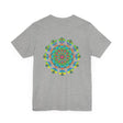 Colorful and intricate psychedelic mandala design on a t-shirt promoting spiritual vibes and positive energy