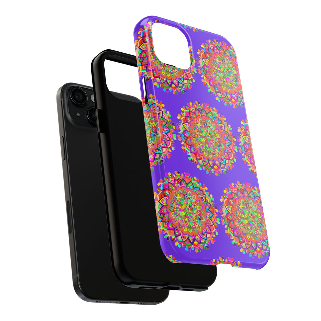 Hand drawn small purple mandala art phone case designed for iPhone X and XS featuring intricate and detailed mandala pattern