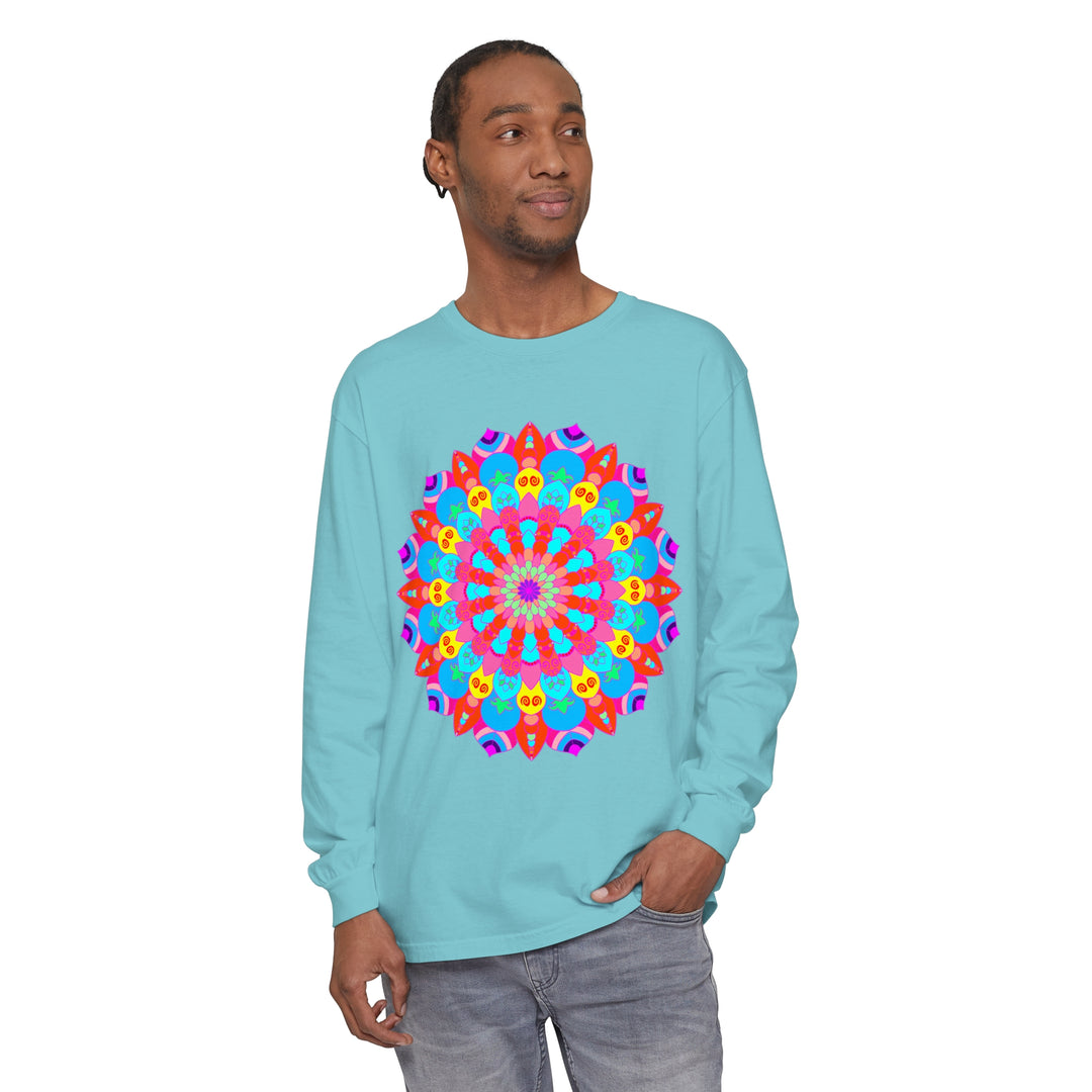 Colorful Mandala Unisex Long Sleeve T-Shirt with intricate design and vibrant colors