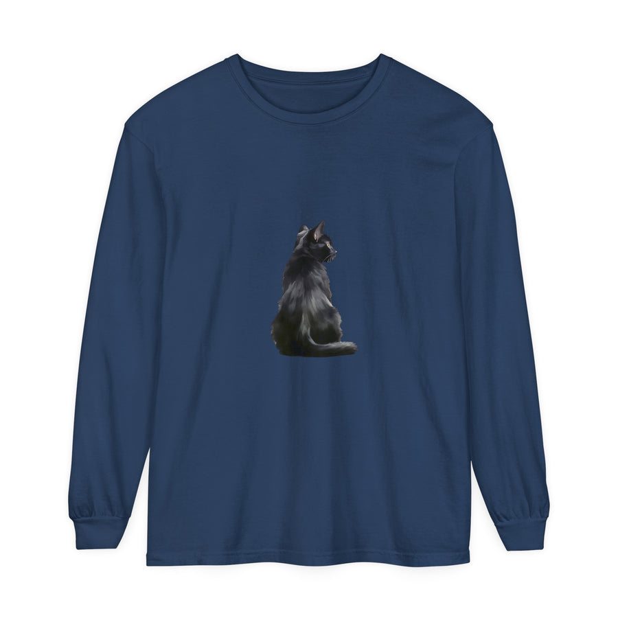 Black Cat Mystique Long Sleeve T-Shirt in black with intricate feline design