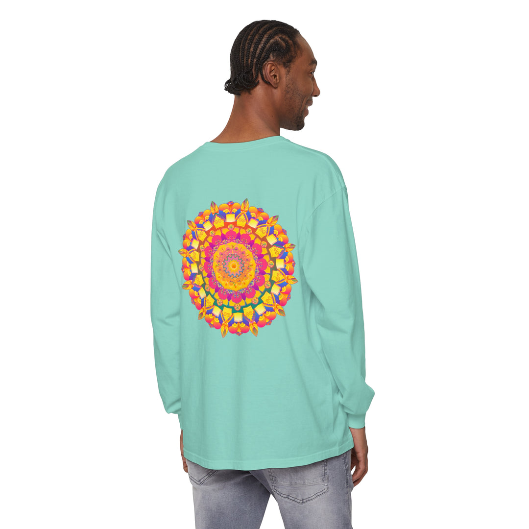 Colorful Mandala Long Sleeve T-Shirt featuring vibrant psychedelic art design