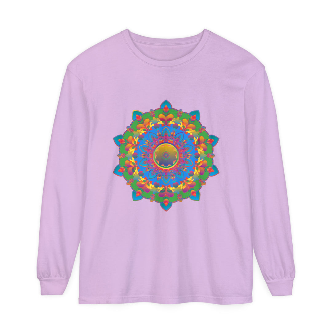 Intricate Mandala Long Sleeve T-Shirt featuring a detailed, colorful mandala design