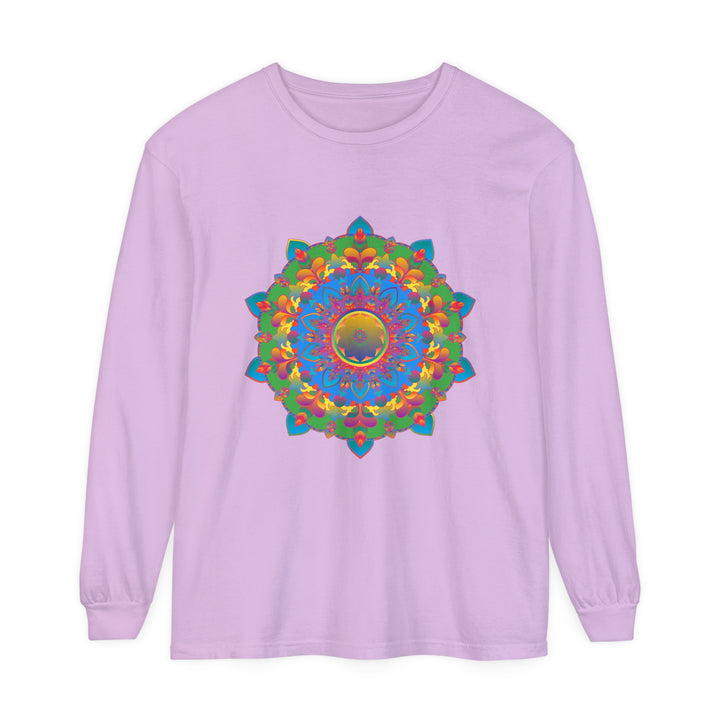 Intricate Mandala Long Sleeve T-Shirt featuring a detailed, colorful mandala design