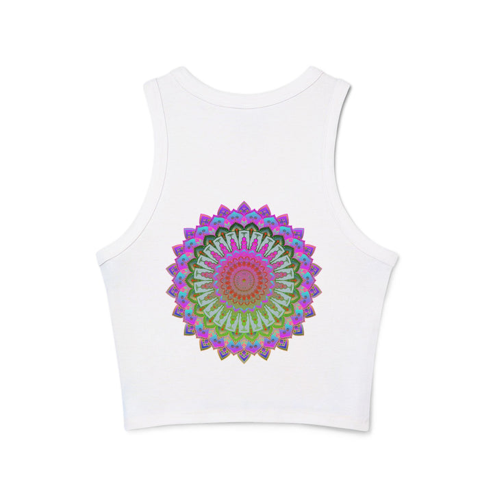 Vibrant, colorful mandala pattern racerback tank top for women's summer fashion