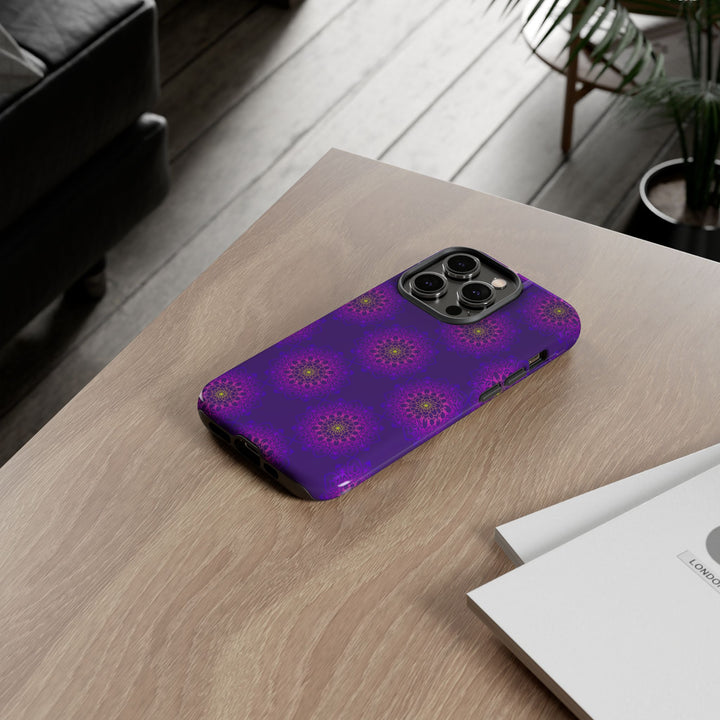Intricate Purple Floral iPhone Case with Bold Mandala Design