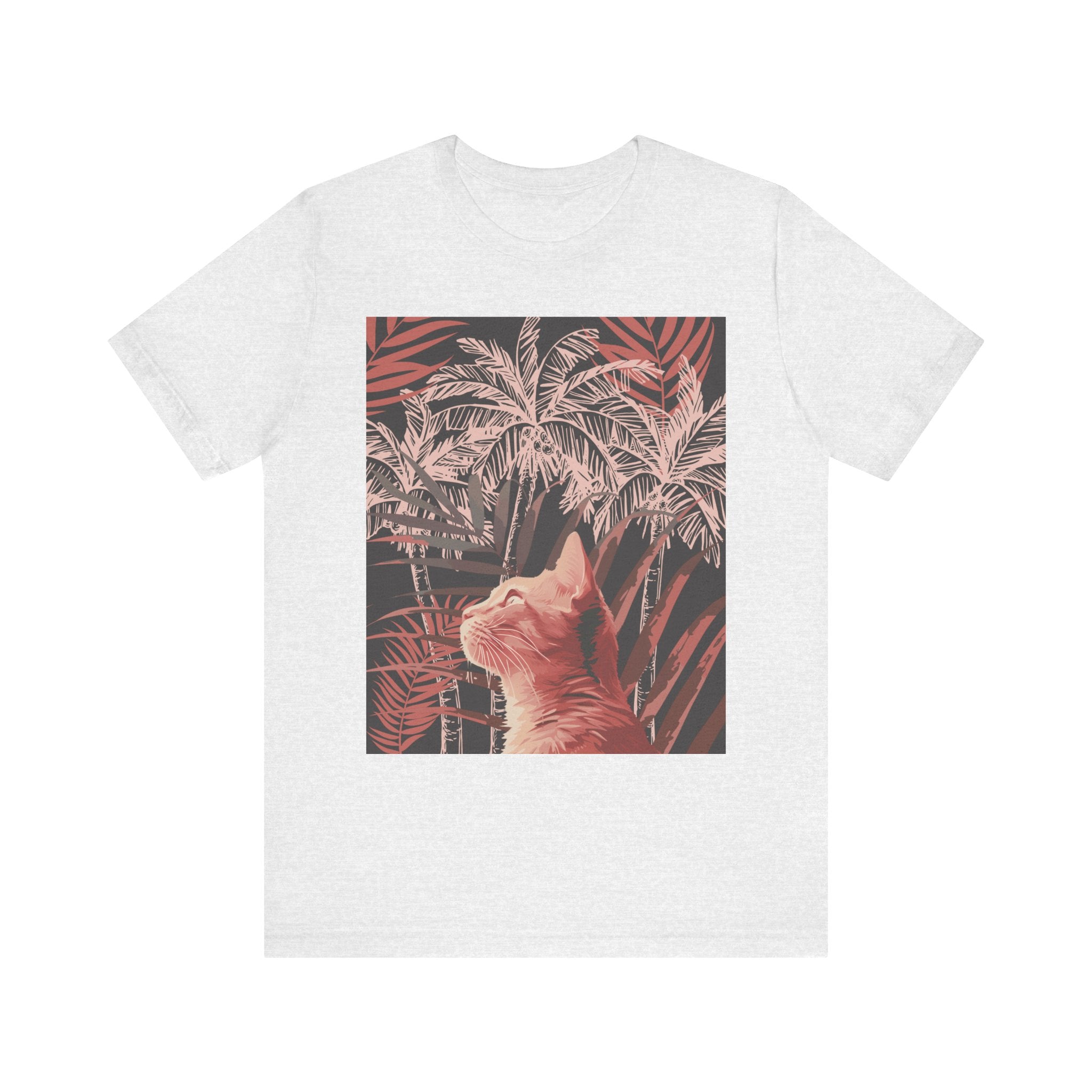 A cute ginger cat lounging under a palm tree on a t-shirt