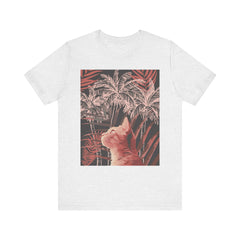 A cute ginger cat lounging under a palm tree on a t-shirt