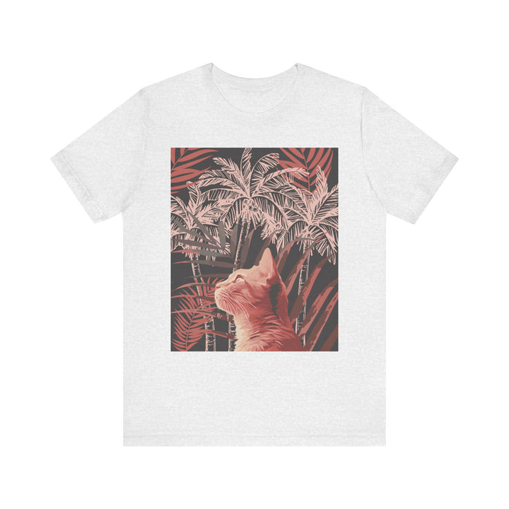 A cute ginger cat lounging under a palm tree on a t-shirt