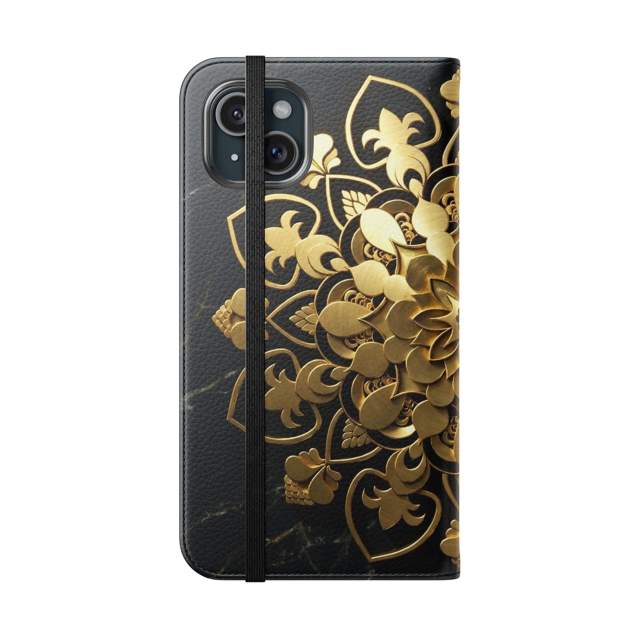 Gold Mandala Flip Phone Case – Luxury Floral Wallet Cover