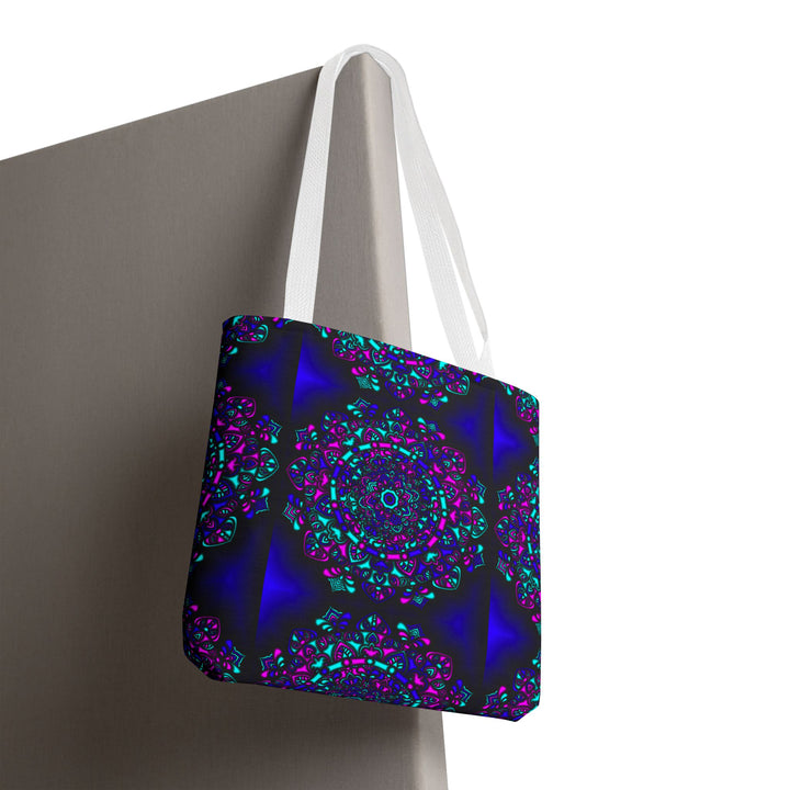 Kaleidoscope Mandala Tote Bag — Vibrant Neon Floral Pattern