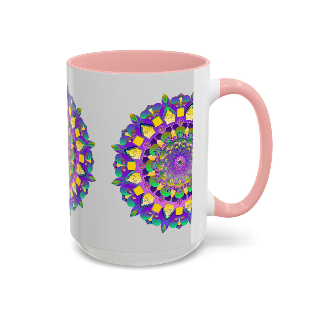 Artistic Mug with Detailed Purple and Yellow Mandala Pattern