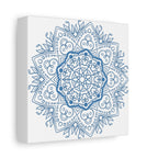 Handmade Mandala Art in Steel Blue - Matte Canvas, Stretched, 125 - Beautiful Mandala Design Wall Art for Home Decor