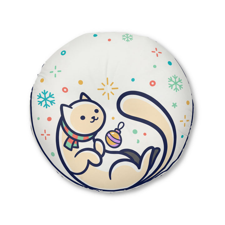 Gemütliches Neujahrs-Katzen-Bodenkissen — Niedliches Winterkätzchen