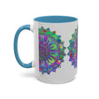 Colorful and intricate mandala art mug featuring vibrant designs and patterns