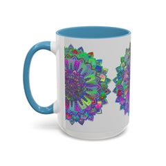 Colorful and intricate mandala art mug featuring vibrant designs and patterns