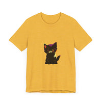 Neon Black Cat Mystery T-Shirt with vibrant colors and intricate design