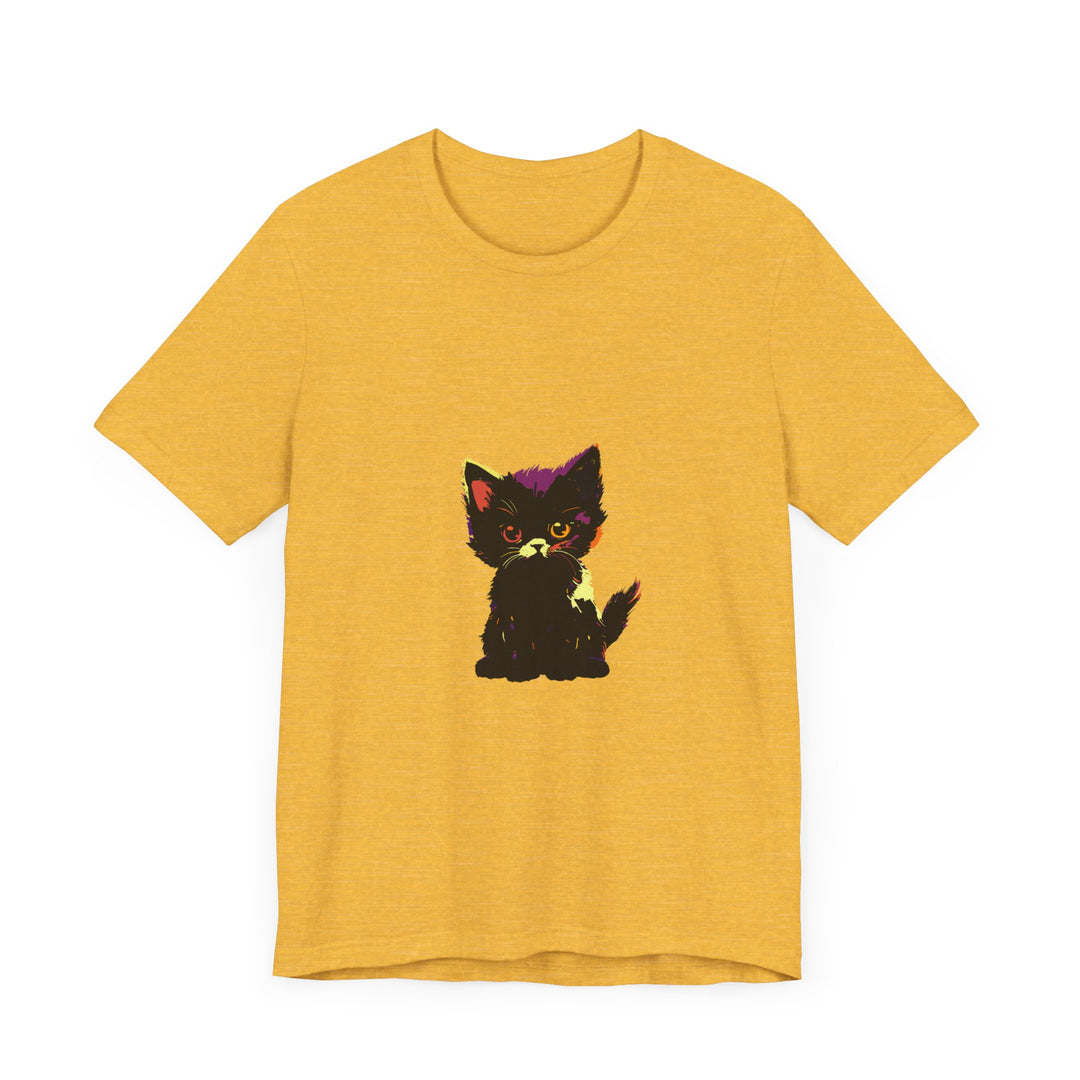 Neon Black Cat Mystery T-Shirt with vibrant colors and intricate design