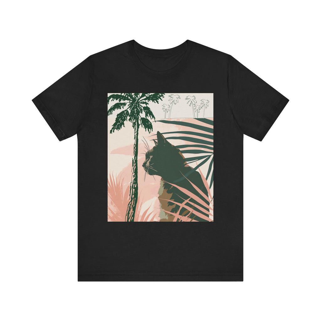 Stylish and trendy Black Cat Jungle Tee with vibrant colors and intricate jungle print design for fashion-forward individuals