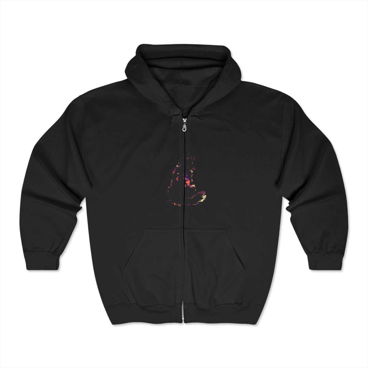 Hoodie showcasing a stunning watercolor painting of a mystical black cat