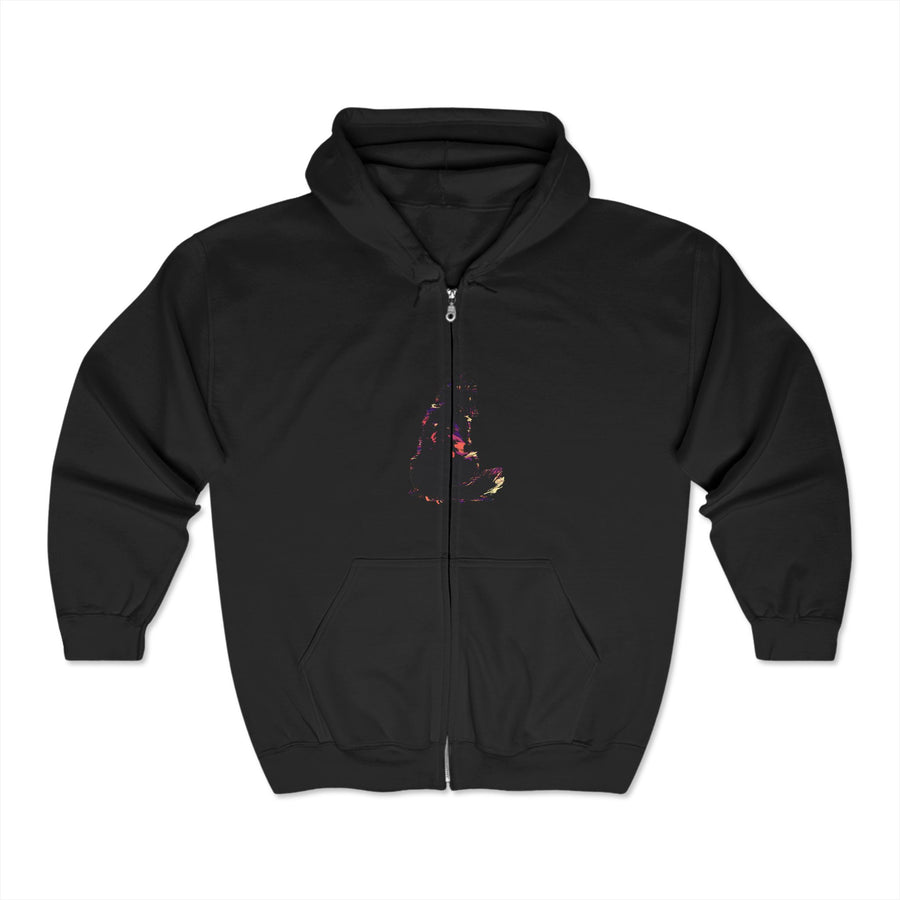 Hoodie showcasing a stunning watercolor painting of a mystical black cat