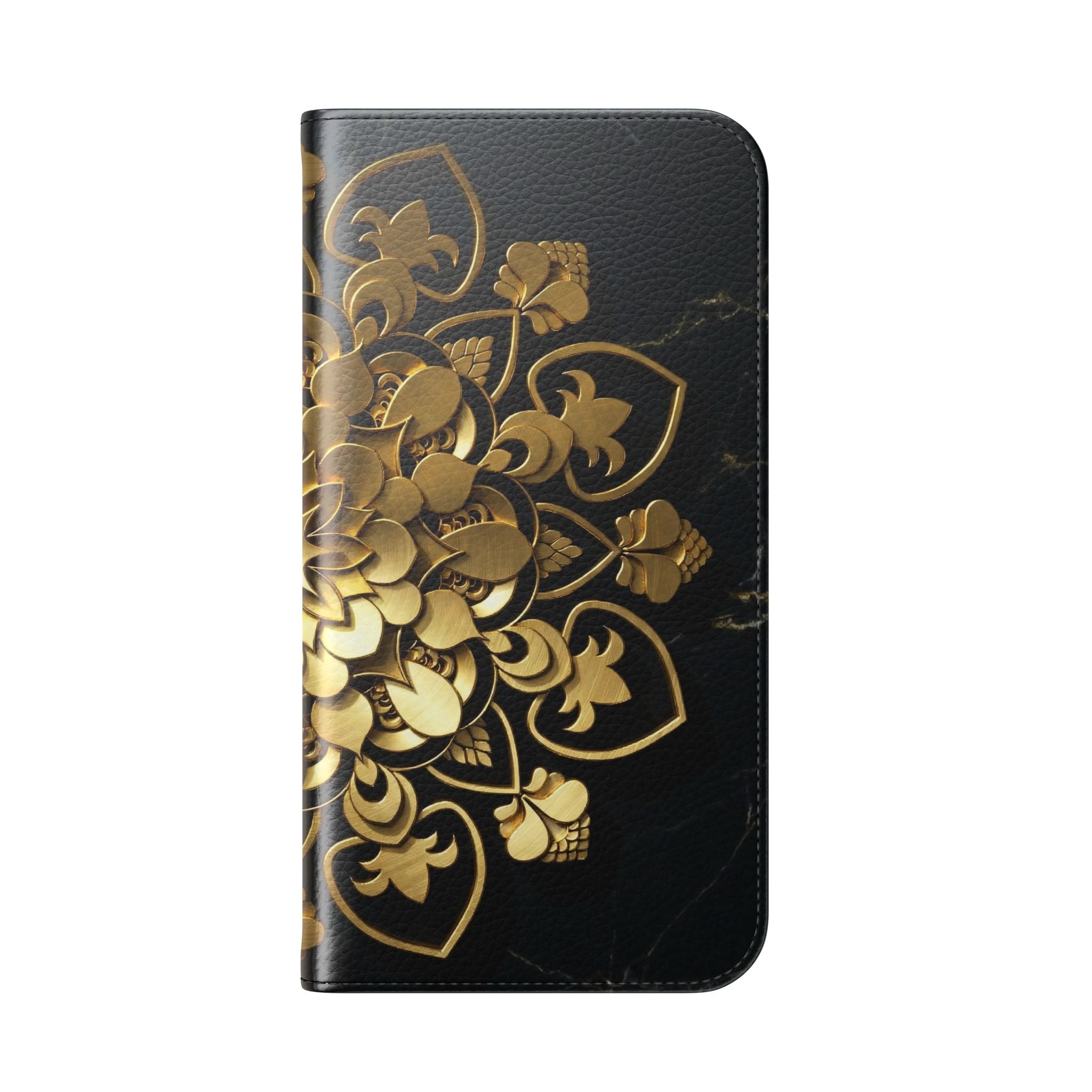 Gold Mandala Flip Phone Case – Luxury Floral Wallet Cover
