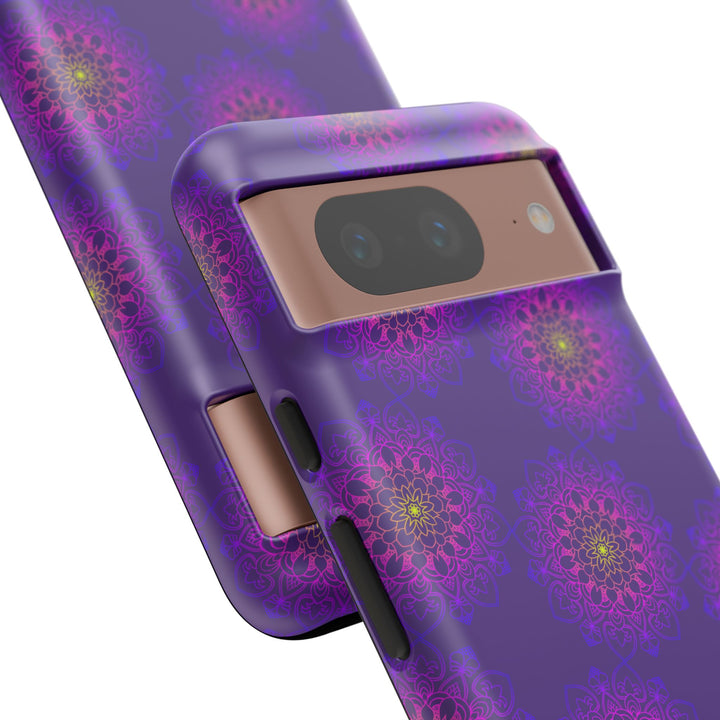 Intricate Purple Floral iPhone Case with Bold Mandala Design