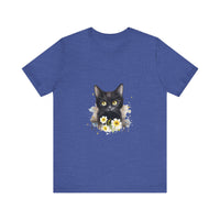 A stylish and comfortable black t-shirt featuring a striking image of a black cat with intense yellow eyes, perfect for cat lovers and fans of unique graphic tees