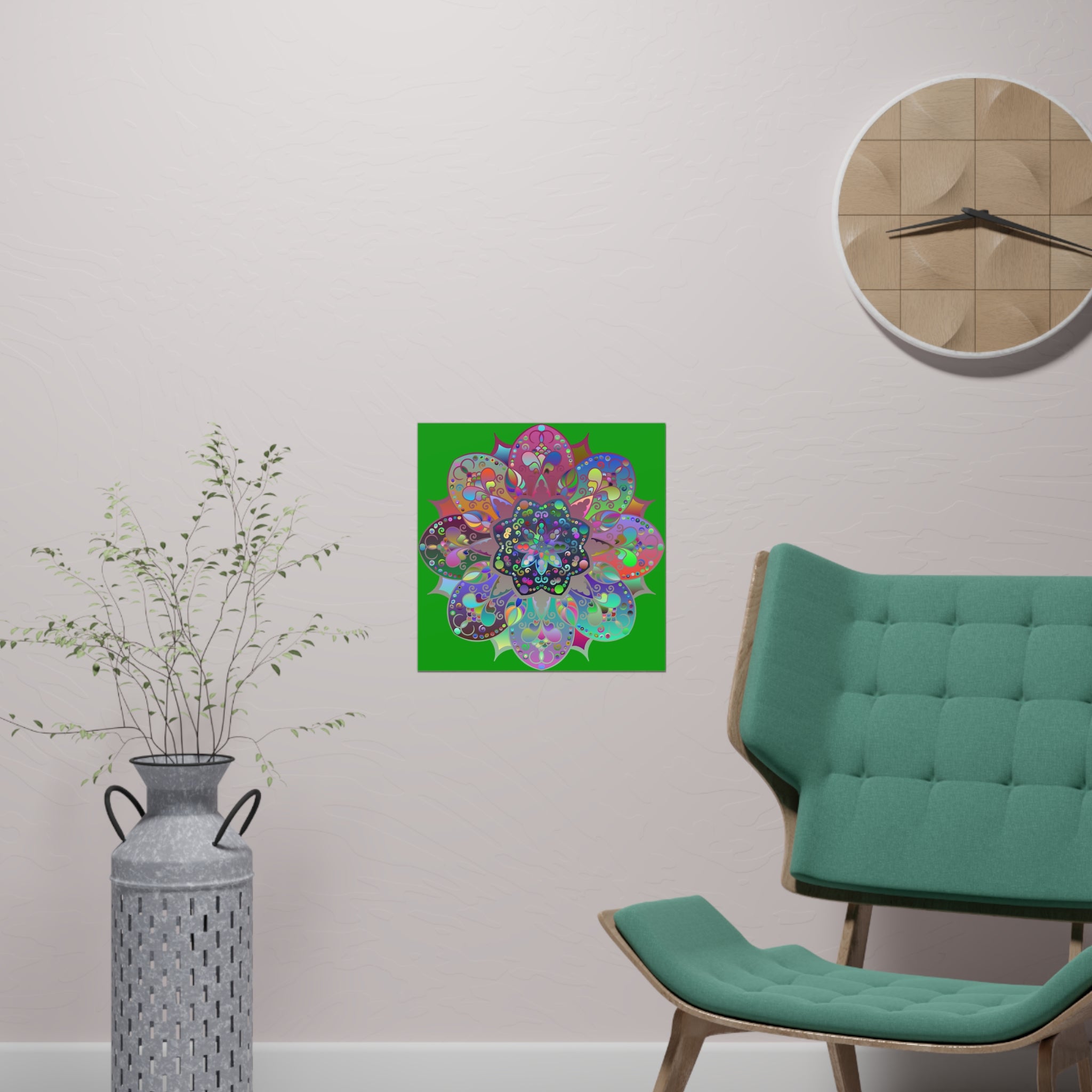 Eye-catching dark green mandala poster with beautiful hand-drawn details