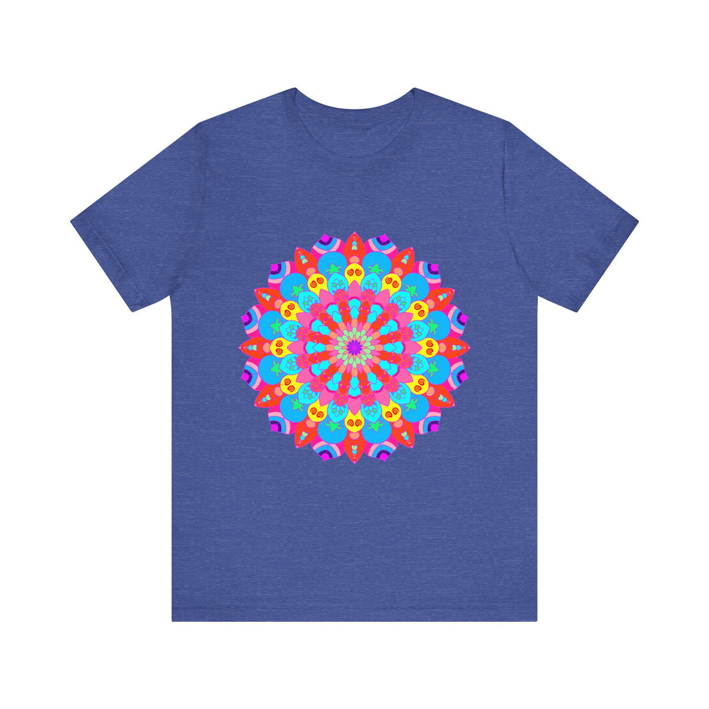 Vibrant and intricate mandala design t-shirt with psychedelic colors and patterns