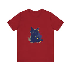 Midnight Blue Cat Mystery T-Shirt with a whimsical feline design