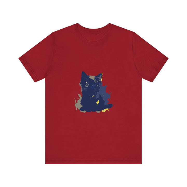 Midnight Blue Cat Mystery T-Shirt with a whimsical feline design