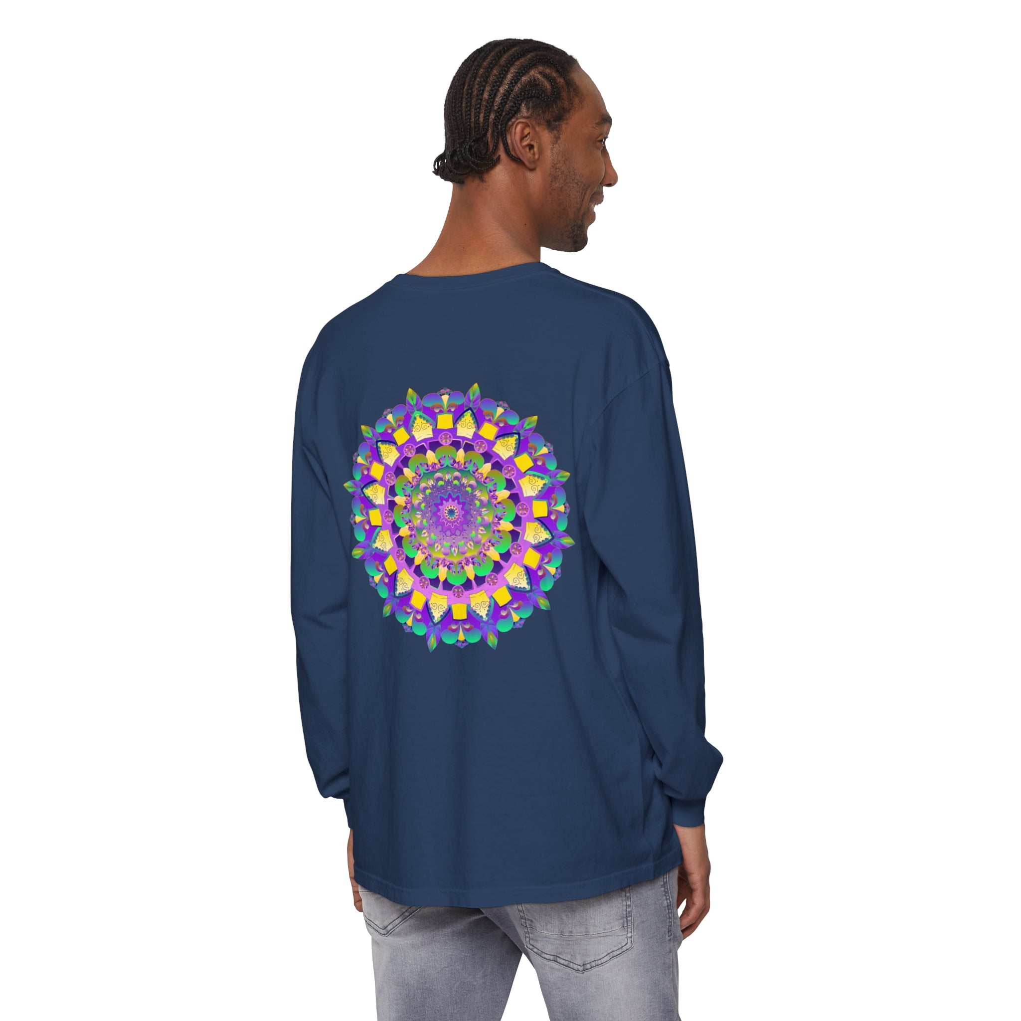 Vibrant Mandala Unisex Long Sleeve T-Shirt with colorful, intricate mandala design